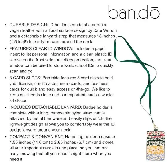 Ban.do Daisy ID Card Case Lanyard Unisex Multicolor Floral Holder - Picture 3 of 3